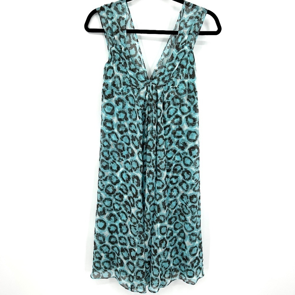 Diane Von Furstenberg Teal and Black Leopard Print Mini Dress